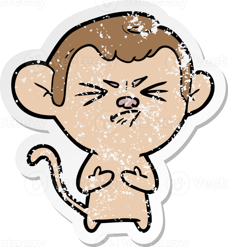 distressed sticker of a cartoon annoyed monkey png