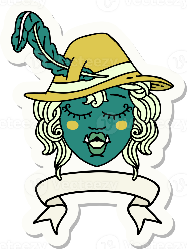 singing half orc bard character with banner sticker png