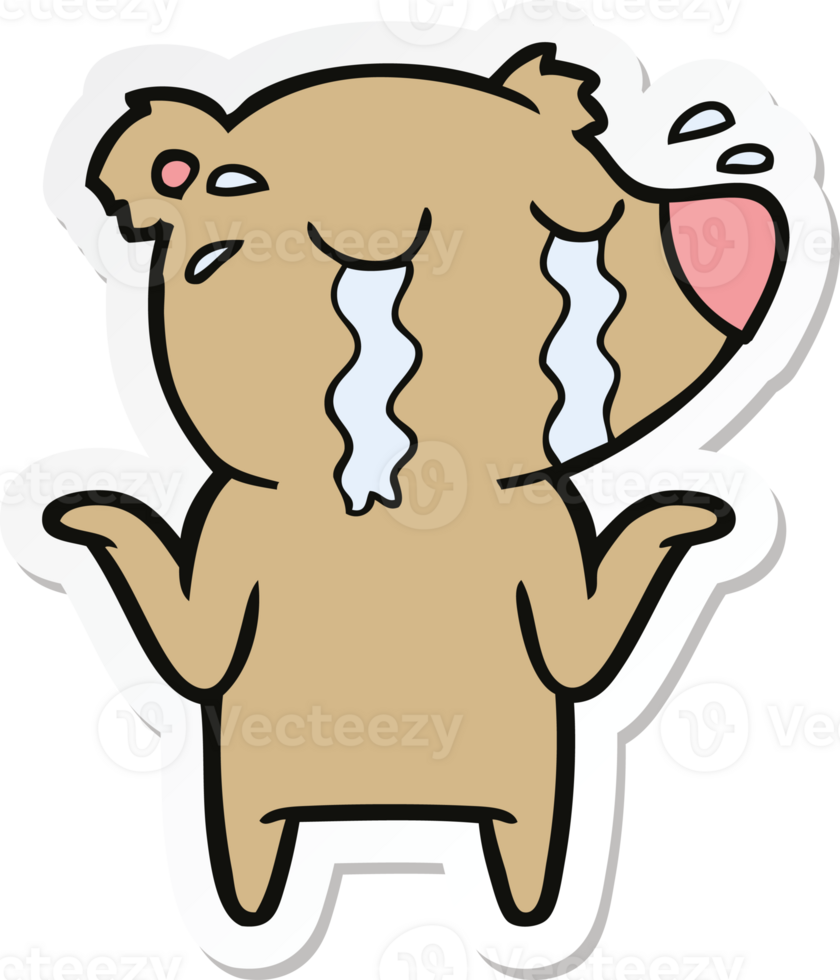 sticker of a cartoon crying bear png