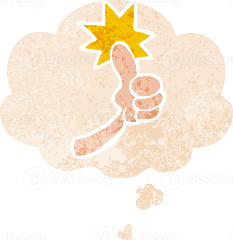 cartoon thumbs up sign and thought bubble in retro textured style png