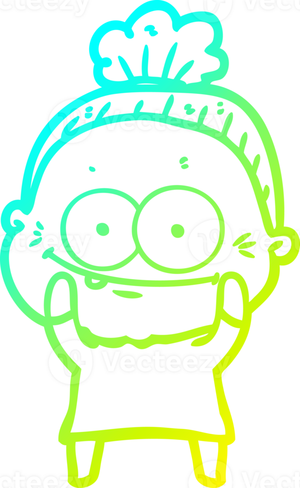 cold gradient line drawing cartoon happy old woman png