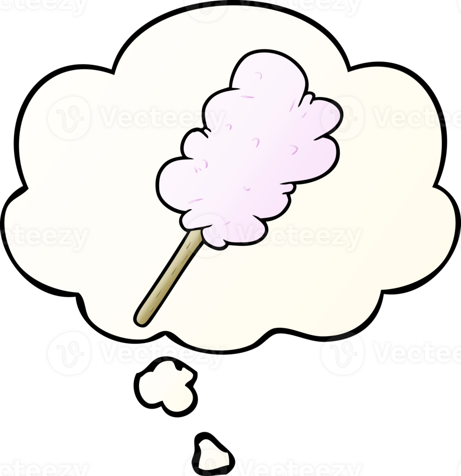 cartoon candy floss and thought bubble in smooth gradient style png