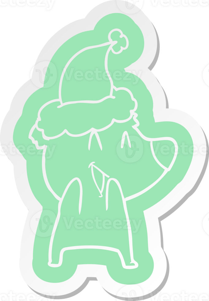 laughing polar bear cartoon  sticker of a wearing santa hat png