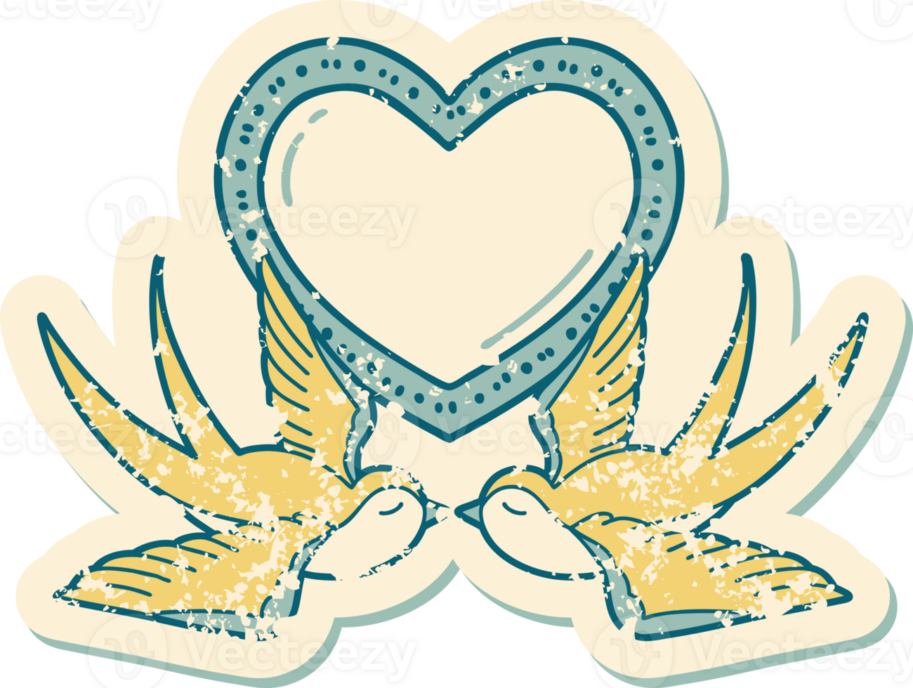 distressed sticker tattoo style icon of a swallows and a heart png