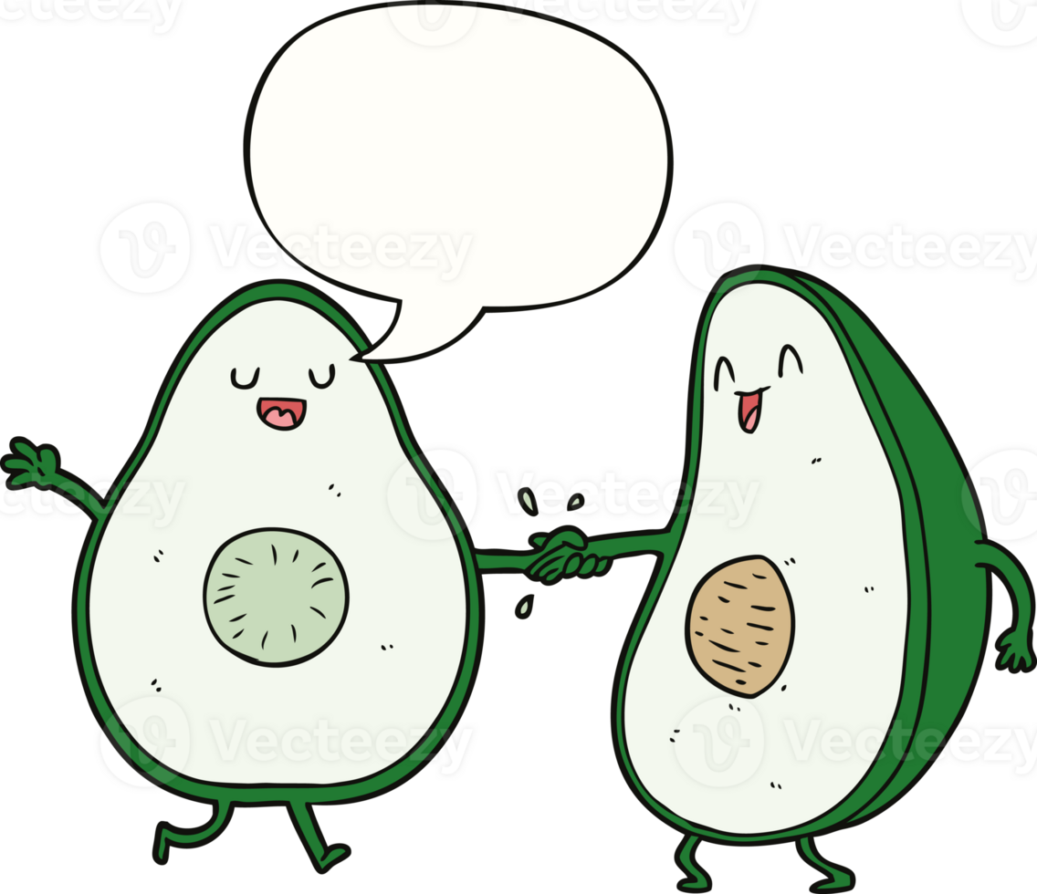 cartoon dancing avocados and speech bubble png