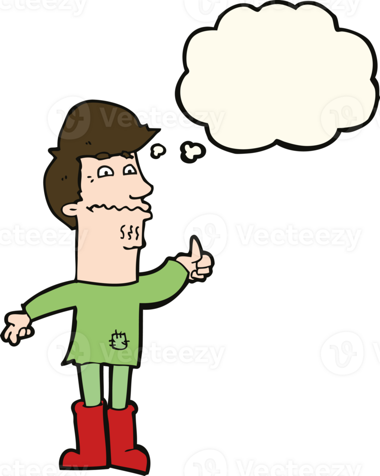 cartoon nervous man with thought bubble png