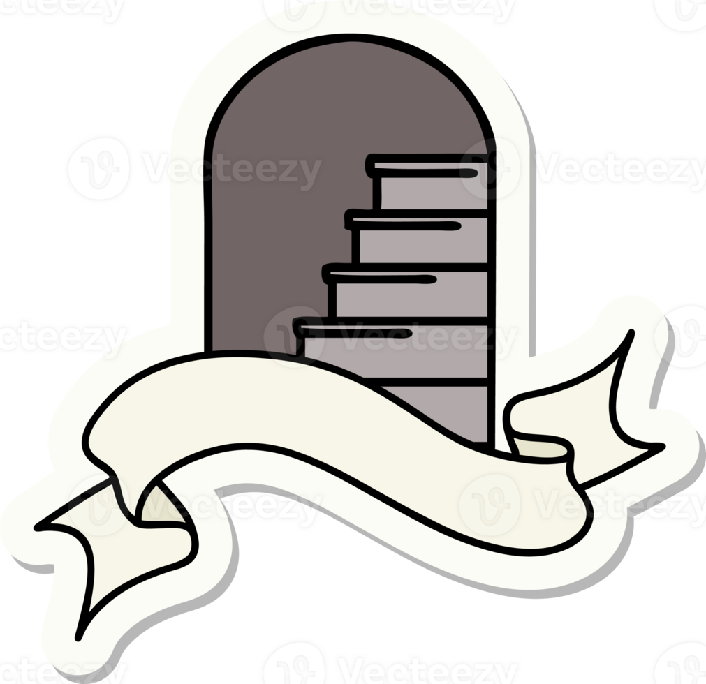 tattoo sticker with banner of a doorway to steps png