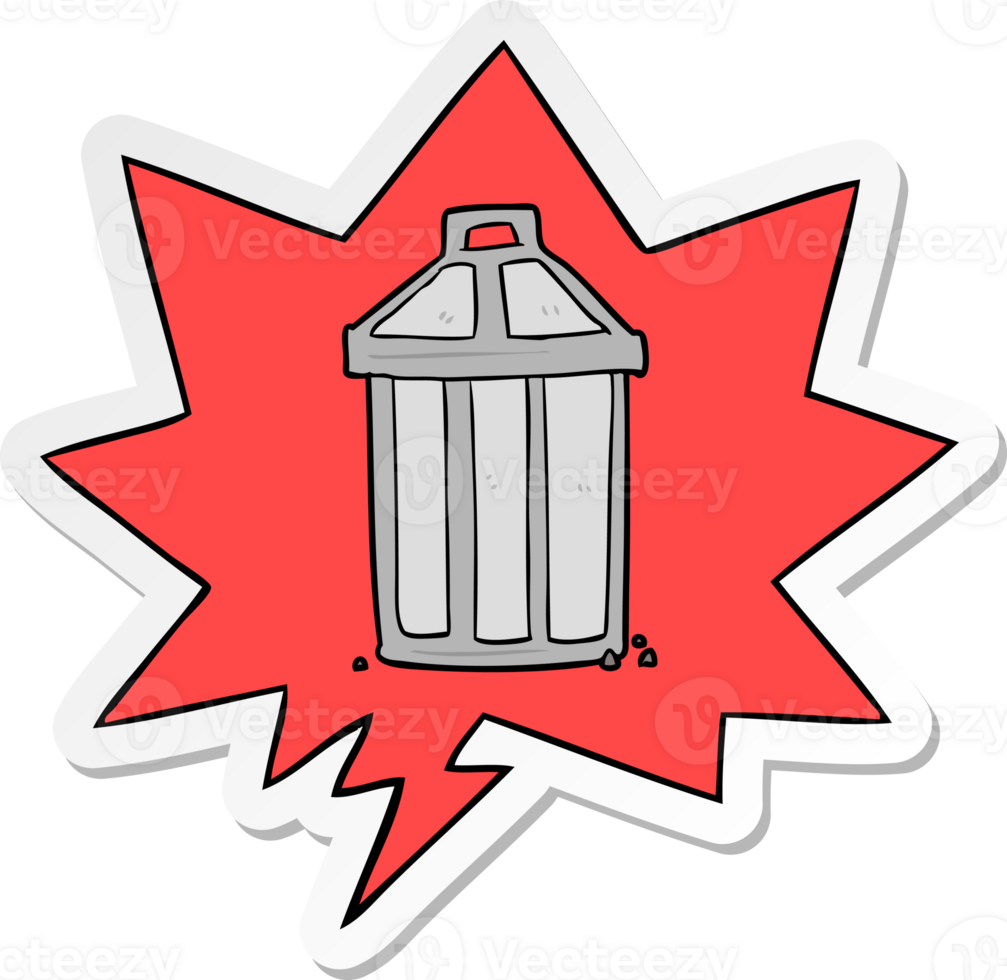 cartoon old metal garbage can and speech bubble sticker png