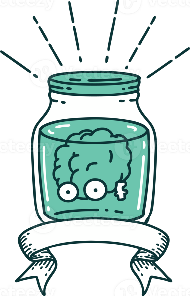 banner with tattoo style brain in jar png