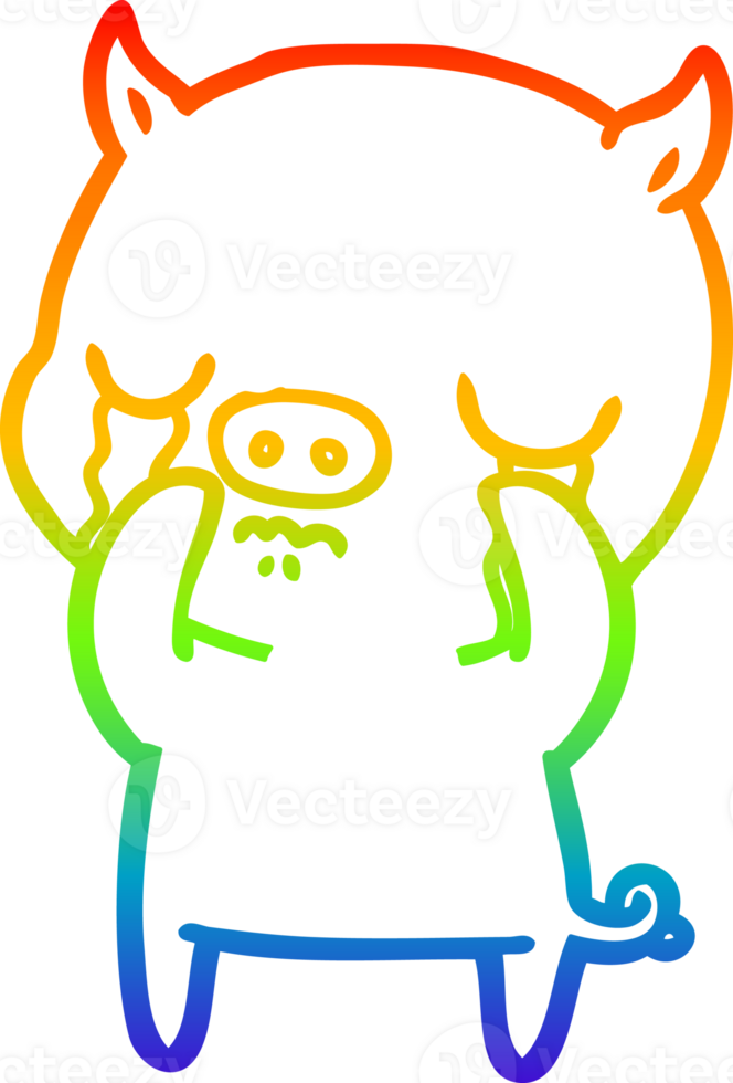 rainbow gradient line drawing cartoon pig crying png