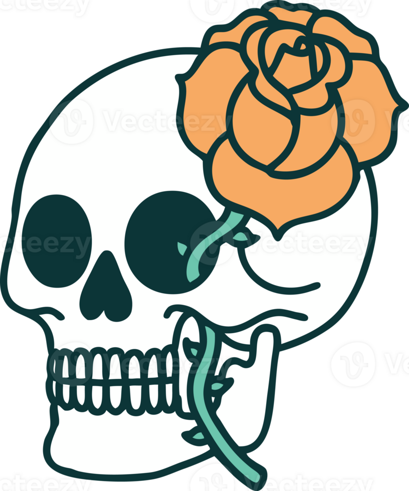 tattoo style icon of a skull and rose png