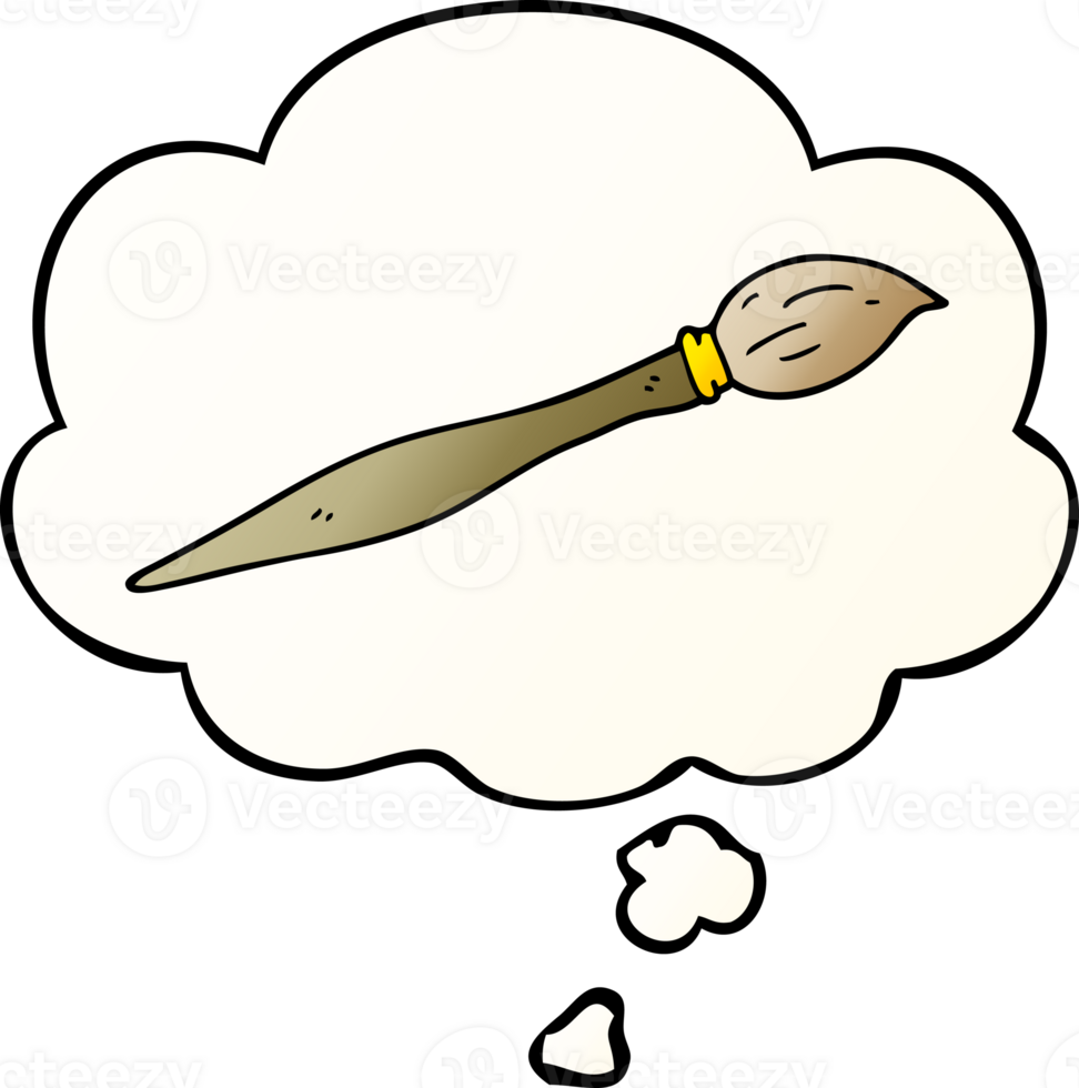 cartoon paint brush and thought bubble in smooth gradient style png
