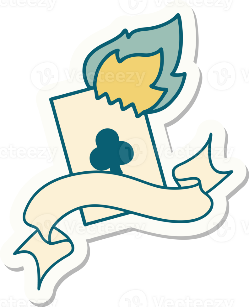 tattoo sticker with banner of a flaming card png