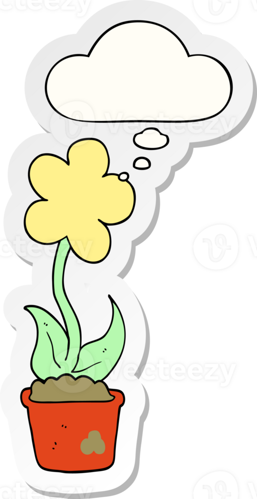 cute cartoon flower and thought bubble as a printed sticker png