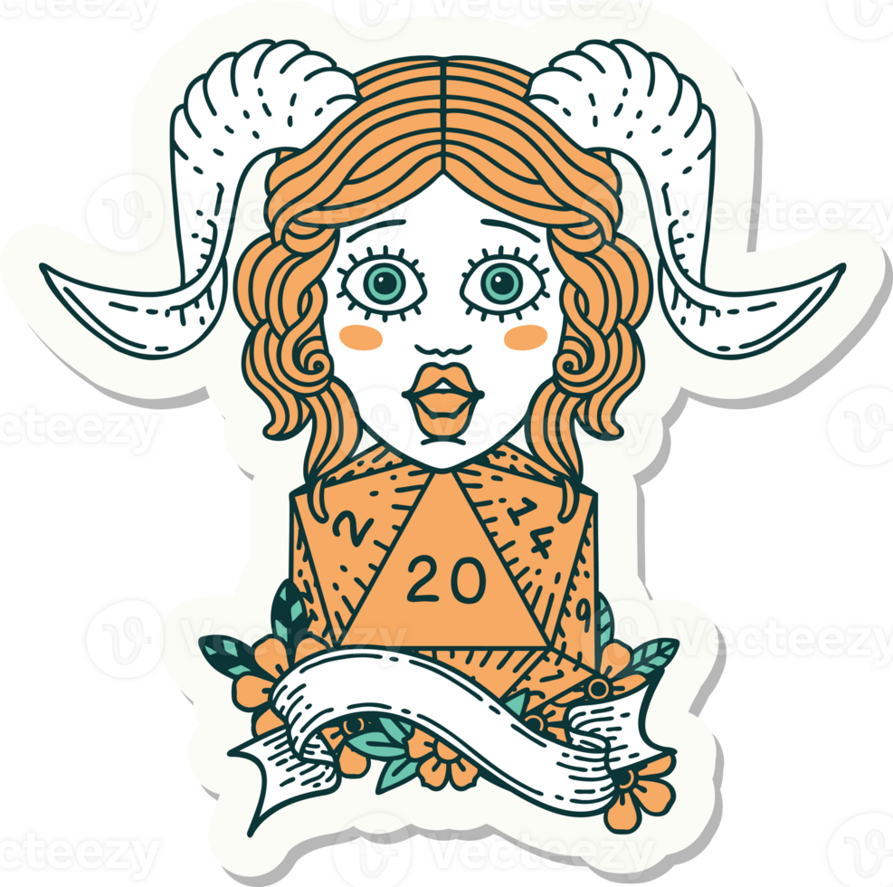 tiefling with natural twenty dice roll sticker png