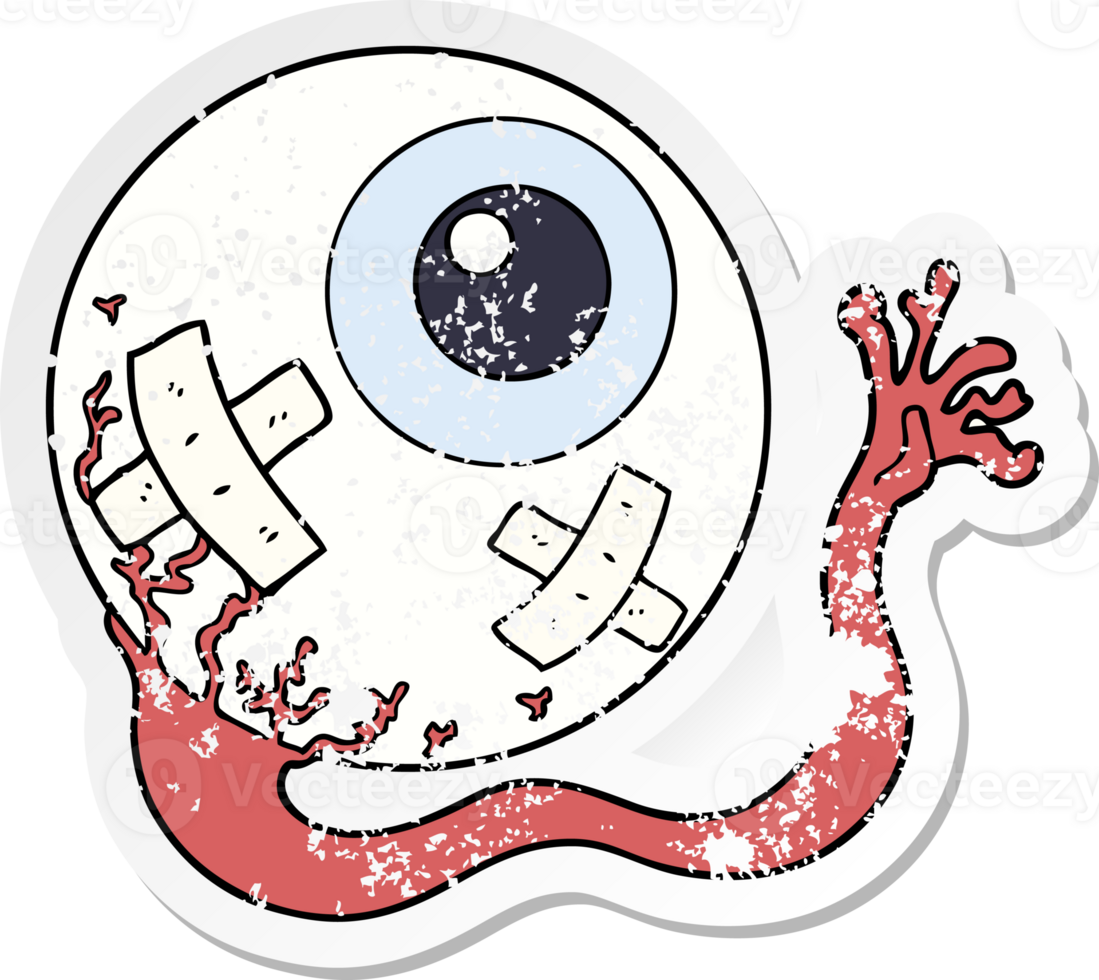 distressed sticker of a cartoon injured eyeball png