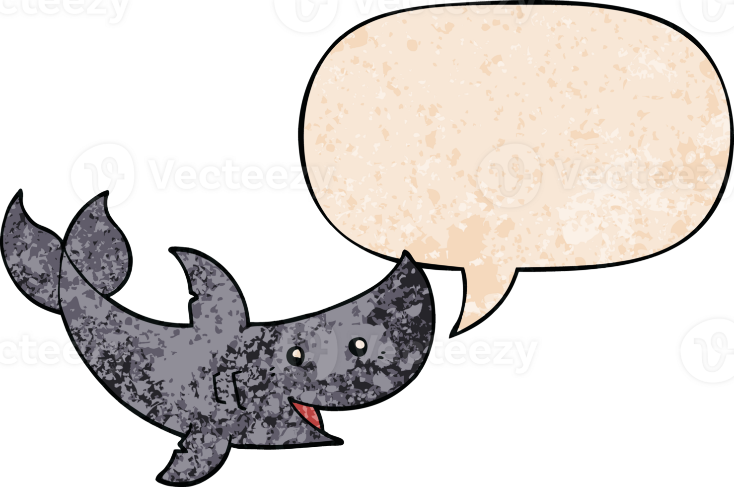 cartoon shark and speech bubble in retro texture style png