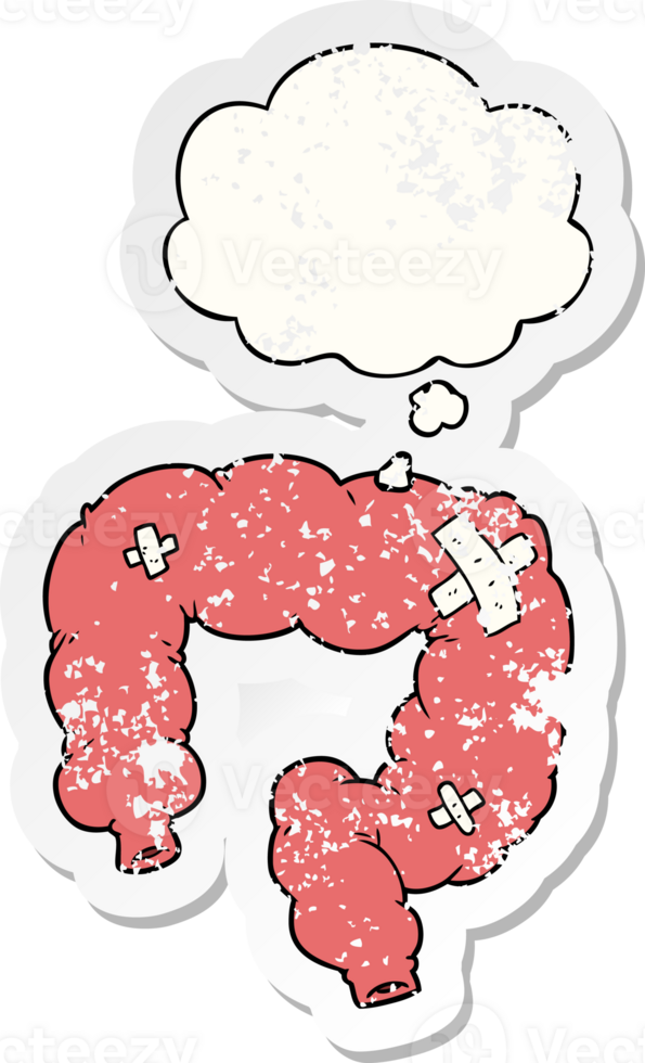 cartoon colon and thought bubble as a distressed worn sticker png
