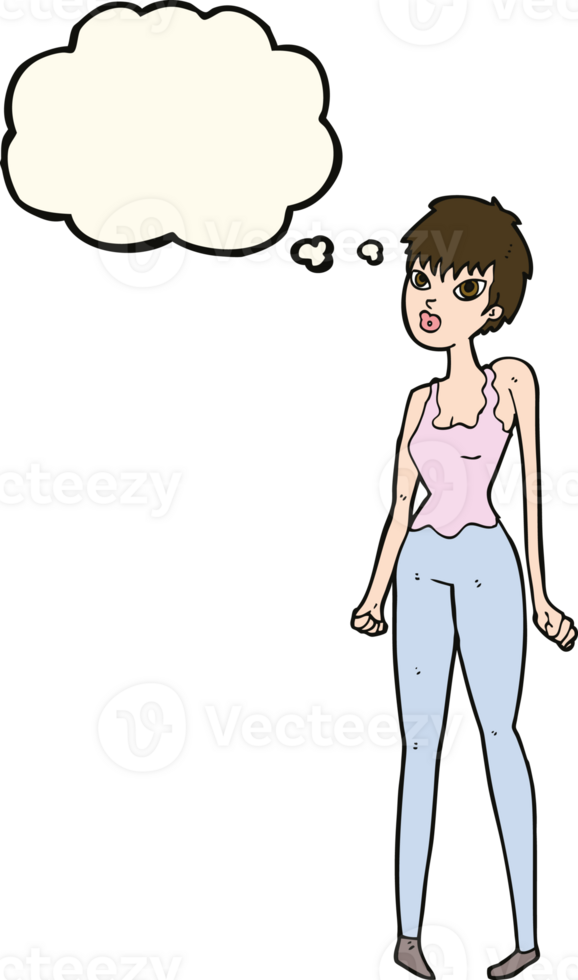 cartoon pretty woman  with thought bubble png