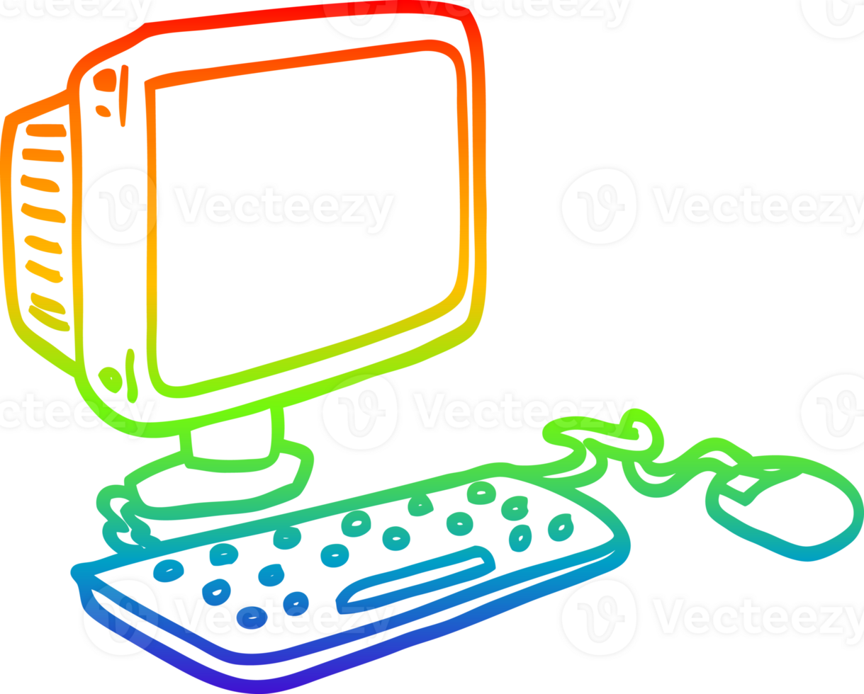rainbow gradient line drawing cartoon office computer png