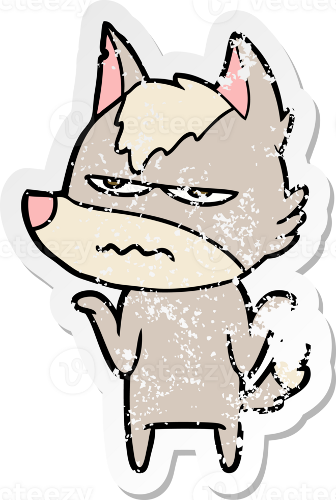 distressed sticker of a cartoon annoyed wolf png