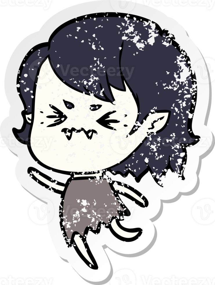 distressed sticker of a annoyed cartoon vampire girl png