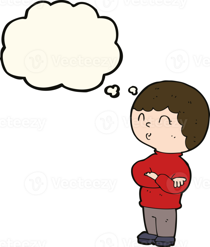 cartoon boy with folded arms with thought bubble png