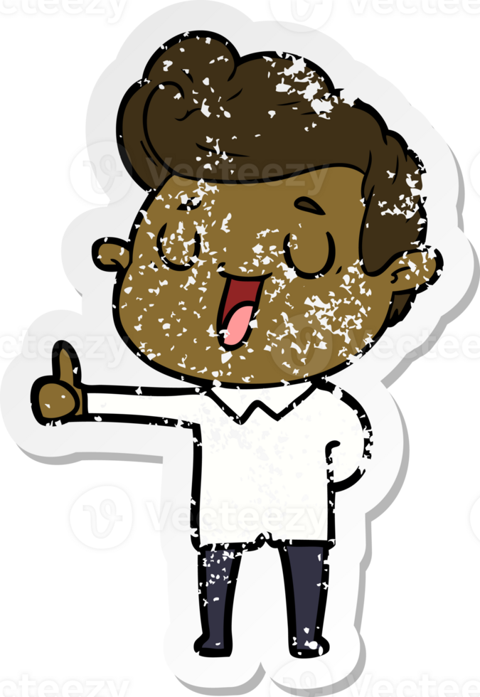 distressed sticker of a happy cartoon man png