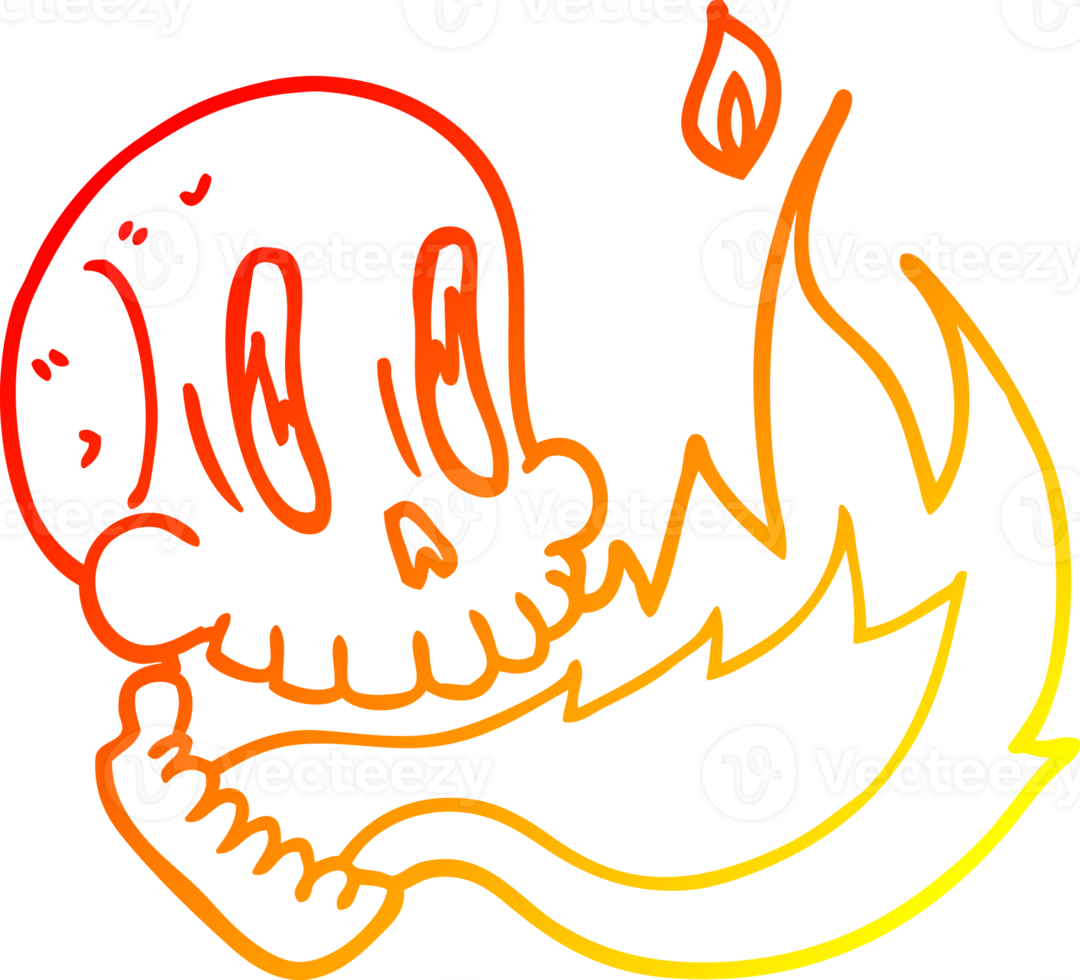 warm gradient line drawing cartoon flaming skull png