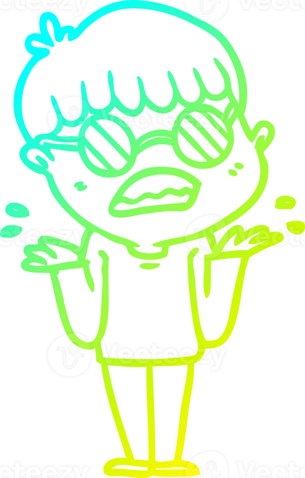 cold gradient line drawing cartoon confused boy wearing spectacles png