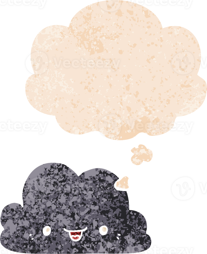 cute cartoon cloud and thought bubble in retro textured style png