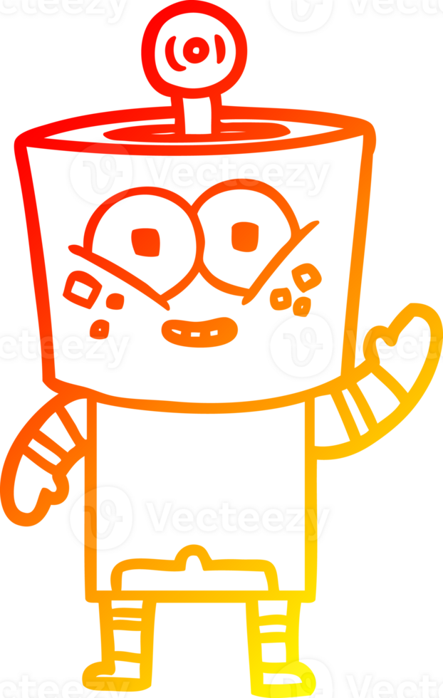warm gradient line drawing happy cartoon robot waving hello png