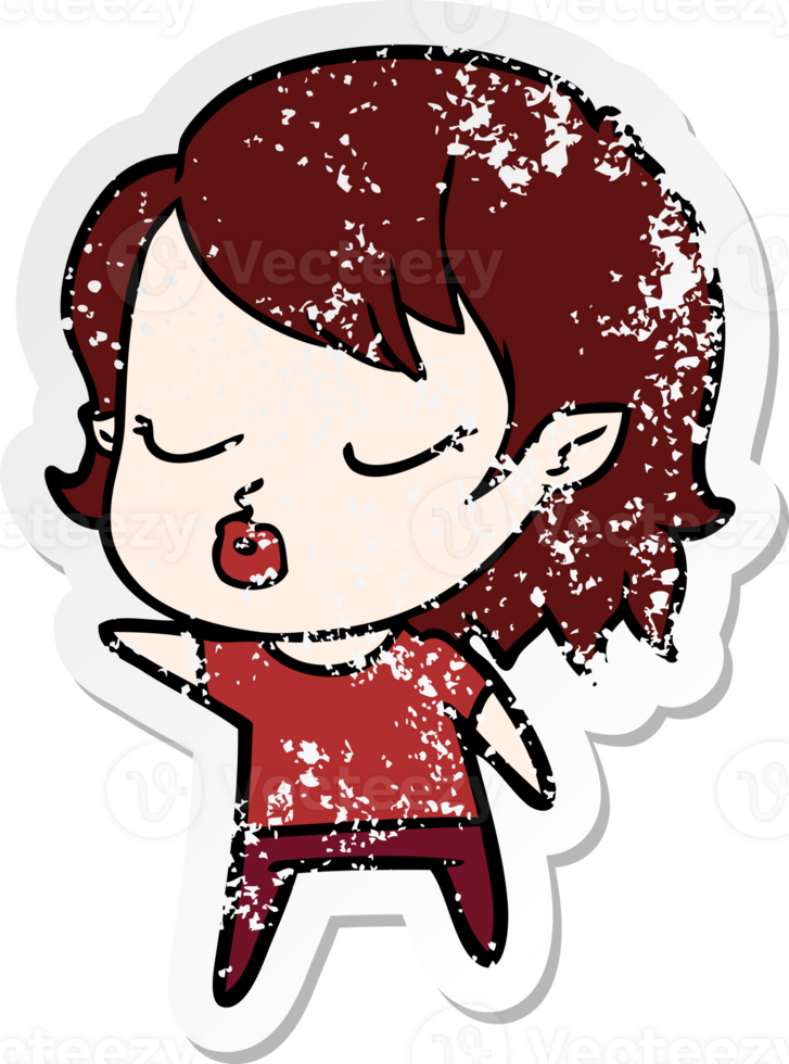 distressed sticker of a cute cartoon vampire girl png