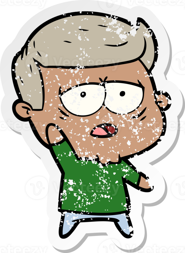 distressed sticker of a cartoon tired man png