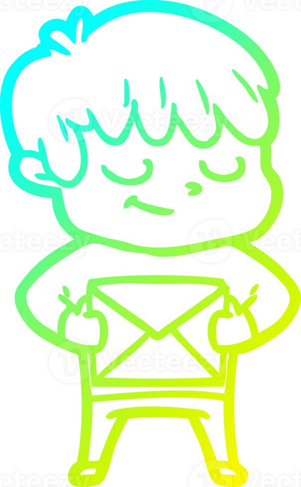 cold gradient line drawing cartoon happy boy png