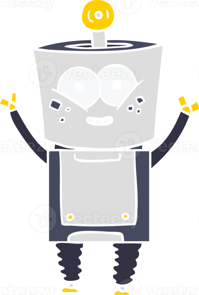 happy flat color style cartoon robot waving hello png
