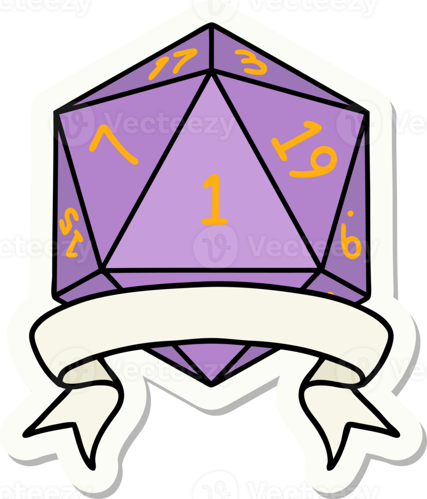 natural one d20 dice roll sticker png