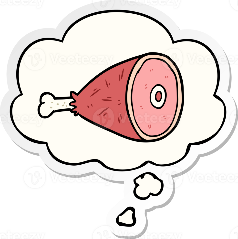 cartoon cooked meat and thought bubble as a printed sticker png
