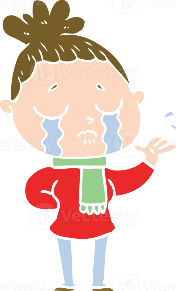 flat color style cartoon crying woman png