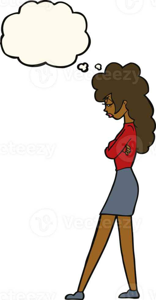 cartoon annoyed woman with thought bubble png