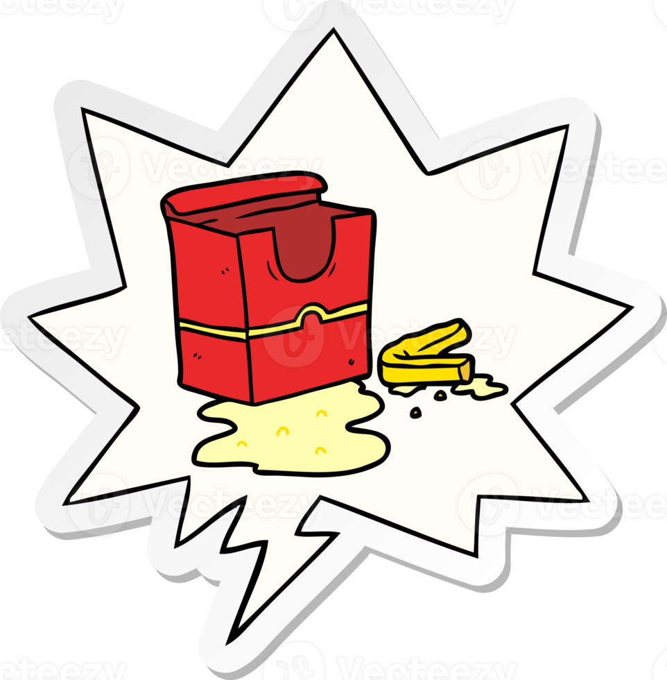 cartoon empty box of fries and speech bubble sticker png
