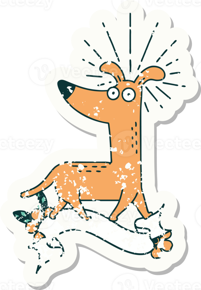grunge sticker of tattoo style surprised dog png