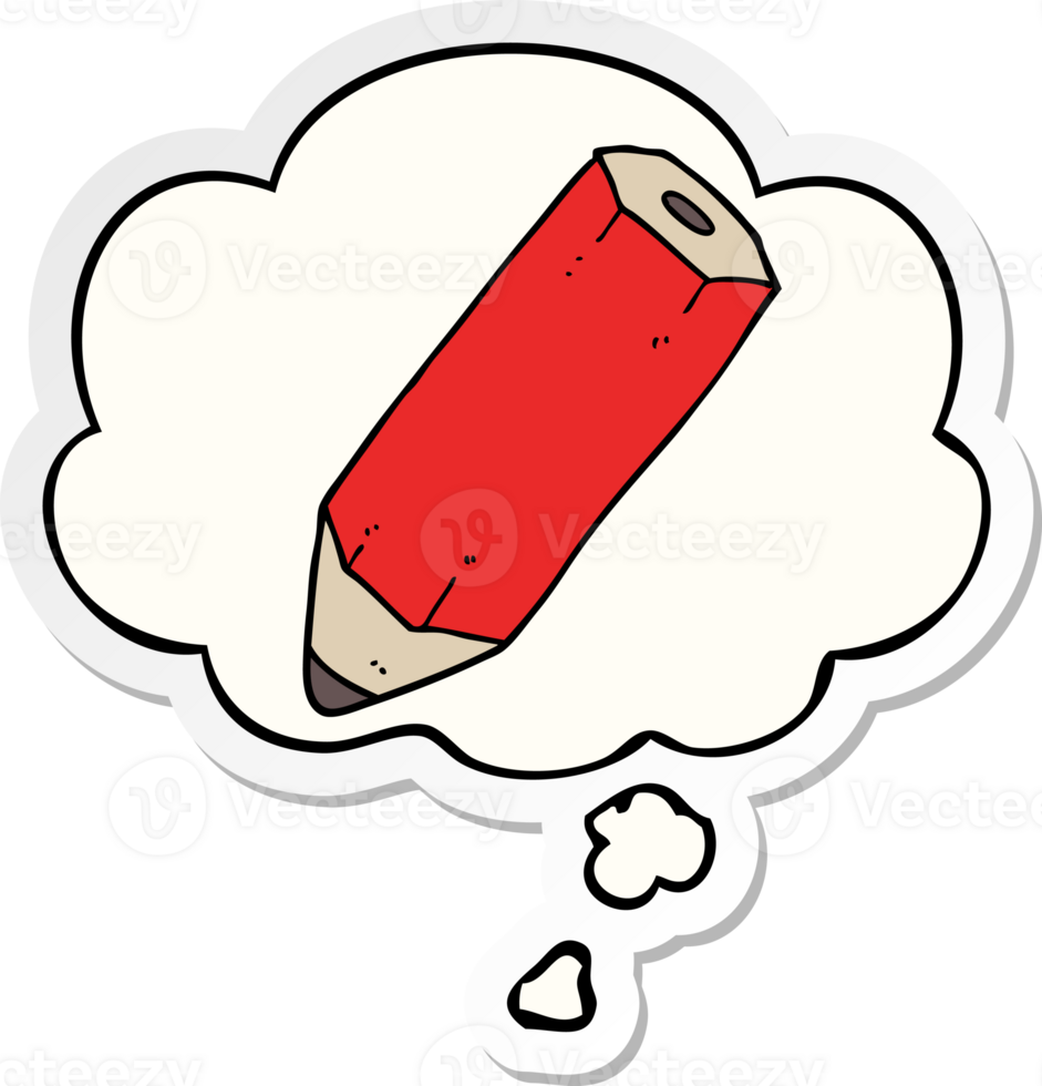 cartoon pencil and thought bubble as a printed sticker png