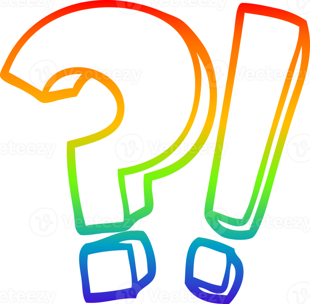 rainbow gradient line drawing cartoon question mark and exclamation mark png