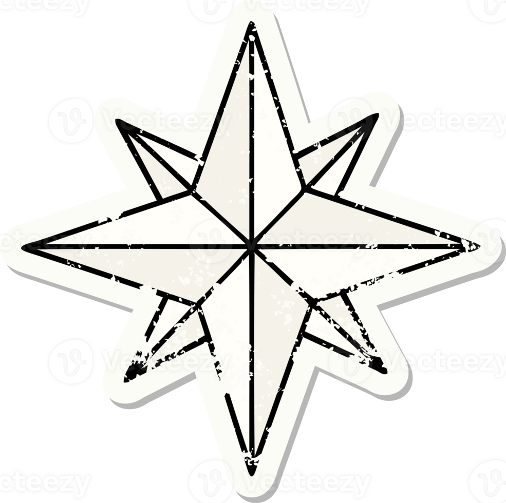 traditional distressed sticker tattoo of a star png