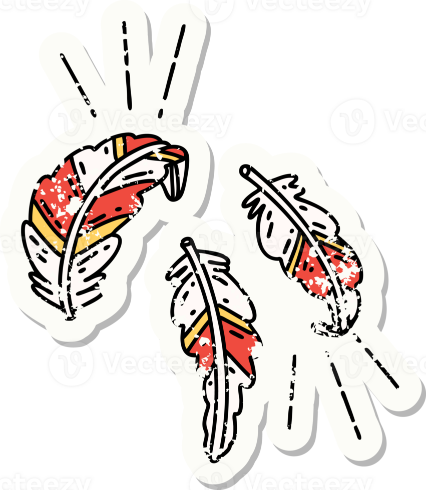 grunge sticker of tattoo style feathers floating png