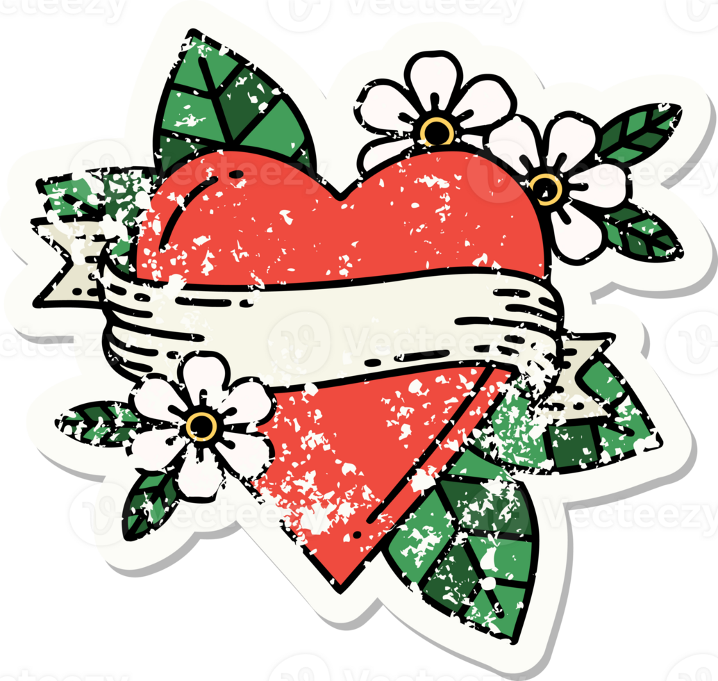 traditional distressed sticker tattoo of a heart and banner png