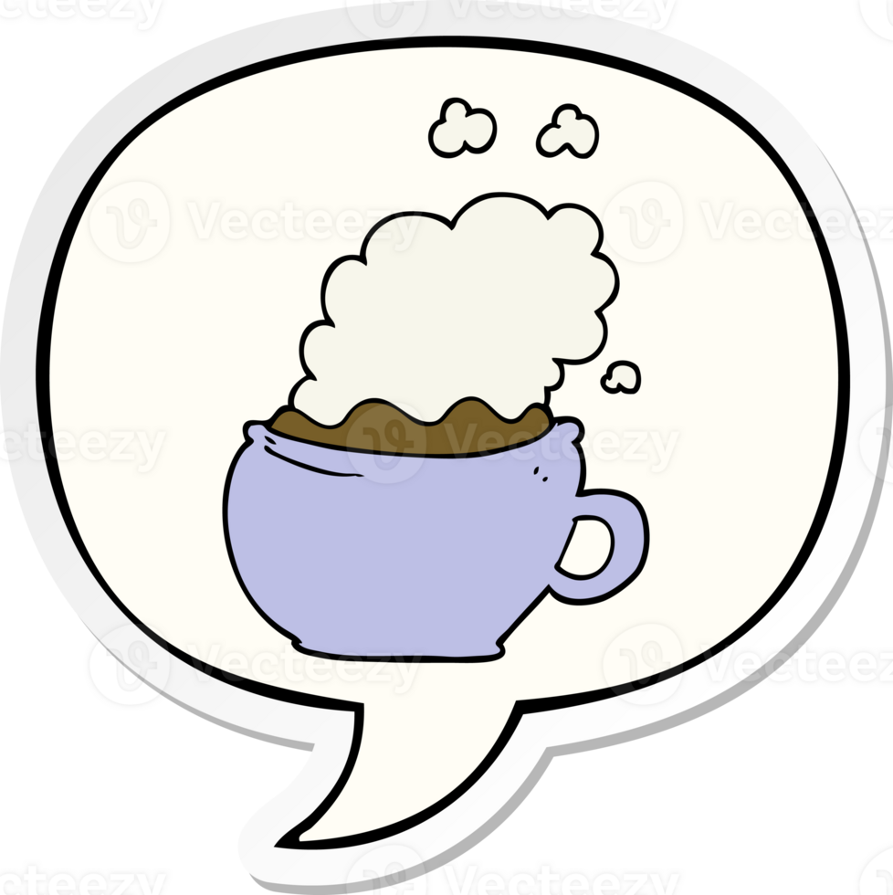 cartoon hot cup of coffee and speech bubble sticker png