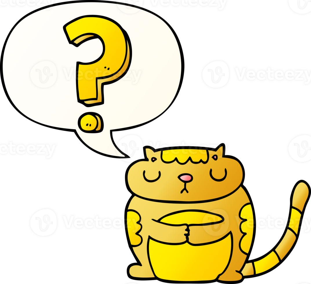 cartoon cat and question mark and speech bubble in smooth gradient style png