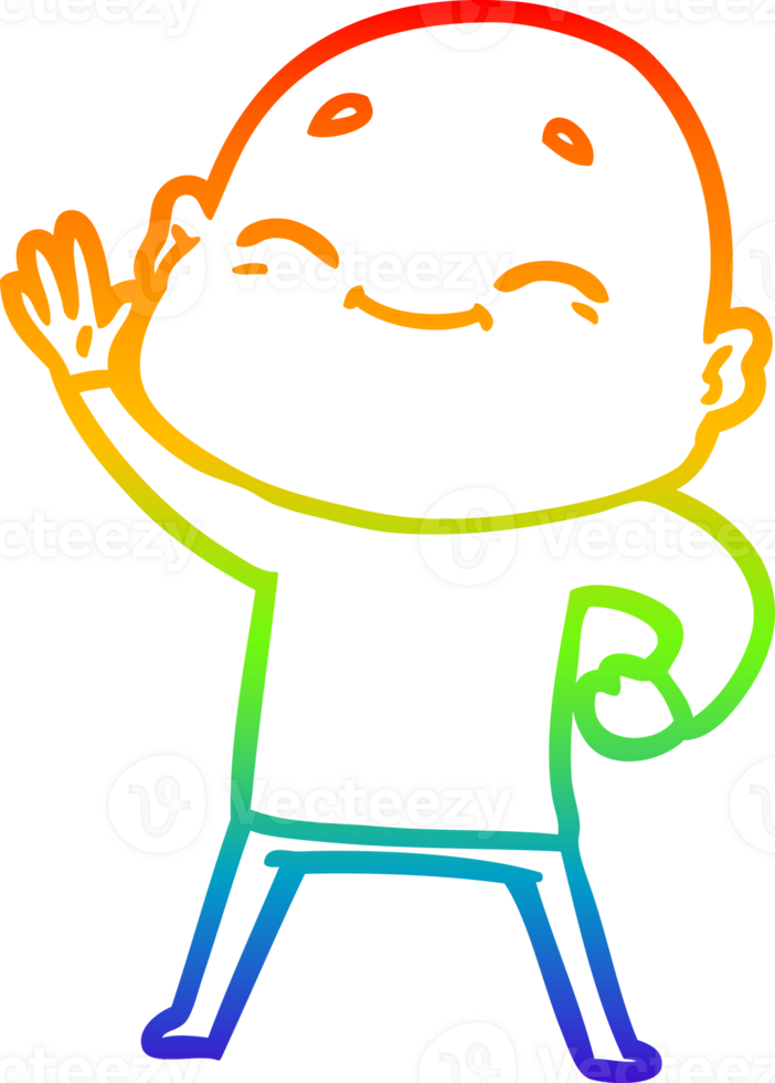 rainbow gradient line drawing happy cartoon bald man png